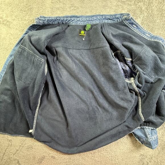 John Deere Mens XL Blue Denim Fleece Lined Shacket Shirt Button Up Workwear NWT - Picture 2 of 7
